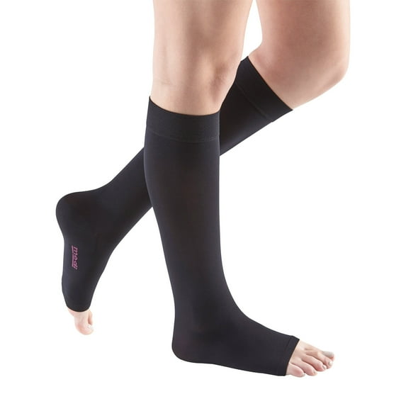 mediven comfort for Men & Women, 15-20 mmHg Calf High Open Toe Compression Stockings, Ebony, III-Standard