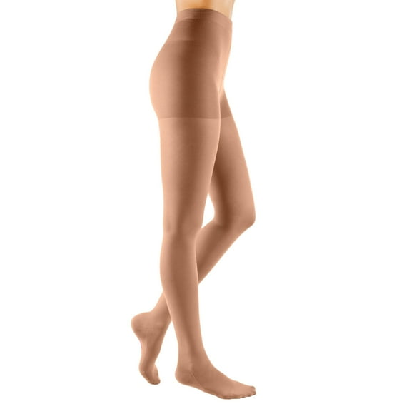 mediven comfort for Men & Women, 20-30 mmHg Panty Closed Toe Compression Stockings, Chocolate, III-Petite