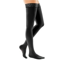 mediven comfort 20-30 mmHg Thigh High w/Lace Silicone Top Band Closed Toe Compression Stockings, Ebony, III-Petite