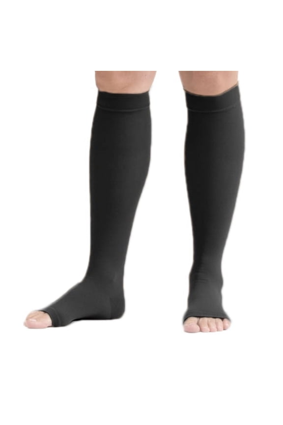ven plus for Men & Women, 30-40 mmHg Calf High Open Toe Compression Stockings, Black, VI (Extra Wide)-Petite