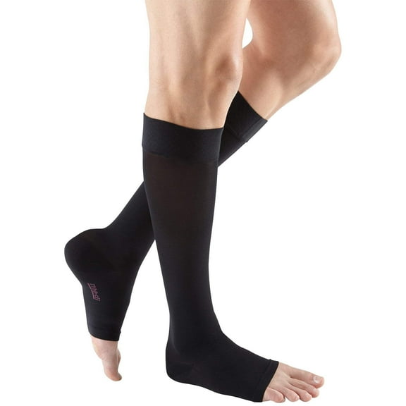 mediven plus for Men & Women, 30-40 mmHg Calf w/Silicone Top Band Open Toe Compression Stockings, Black, I (Extra Wide)-Petite