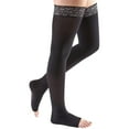thumbnail image 1 of mediven comfort 15-20 mmHg Thigh High w/Lace Silicone Top Band Open Toe Compression Stockings, Ebony, III-Standard, 1 of 4