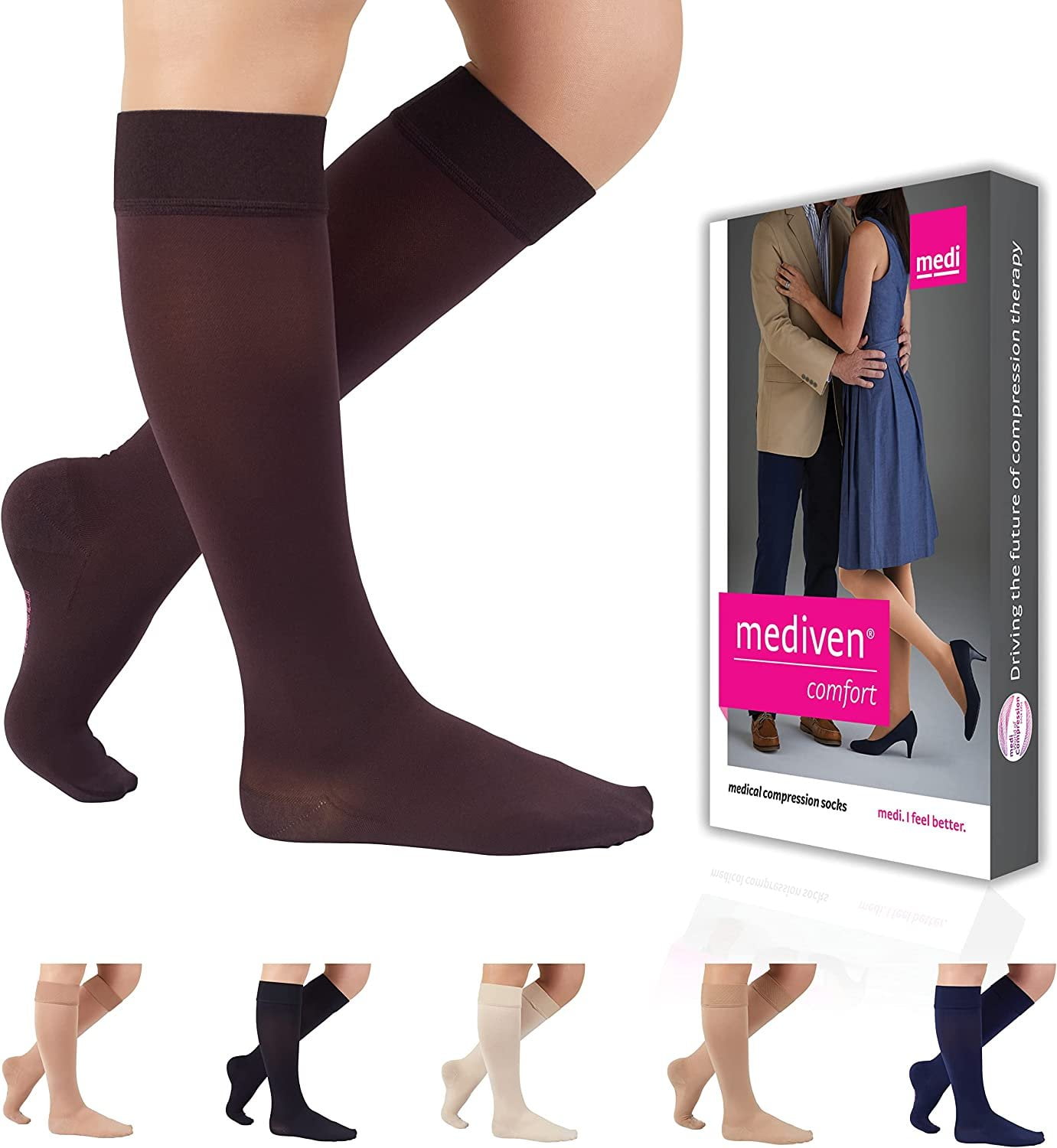 mediven comfort for Men & Women, 20-30 mmHg Calf High Closed Toe  Compression Stockings, Chocolate, I-Petite