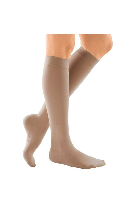 comfort for Men & Women, 20-30 mmHg Calf High Closed Toe Compression Stockings, Natural, VI (Extra Wide)-Petite