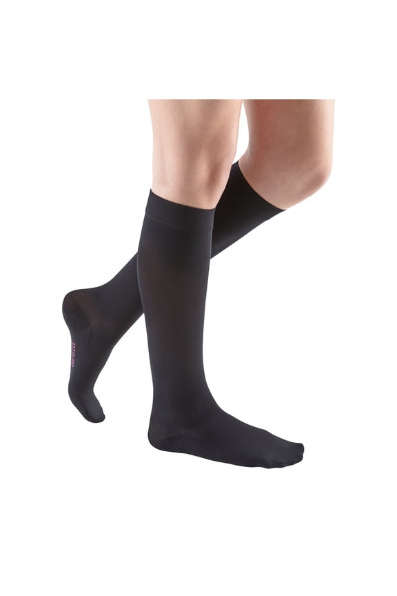 comfort for Men & Women, 30-40 mmHg Calf High Closed Toe Compression Stockings, Ebony, IV (Extra Wide)-Petite