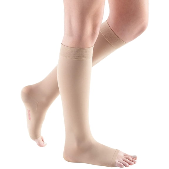 mediven comfort for Men & Women, 20-30 mmHg Calf High Open Toe Compression Stockings, Sandstone, II-Petite