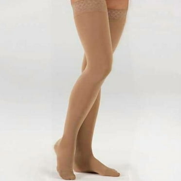 mediven comfort for Men & Women, 20-30 mmHg Thigh High w/Beaded Silicone Top Band Closed Toe Compression Stockings, Natural, V-Petite