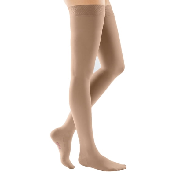 mediven comfort for Men & Women, 20-30 mmHg Thigh High w/Beaded Silicone Top Band Closed Toe Compression Stockings, Natural, V-Petite