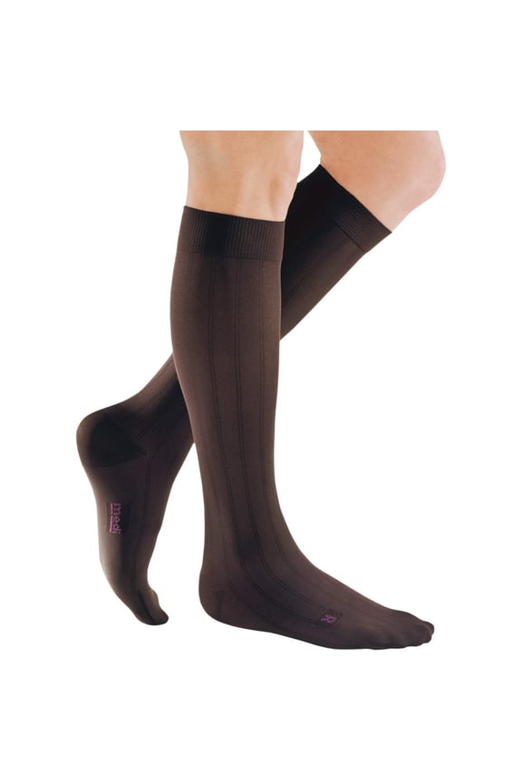 for men classic 20-30 mmHg Calf High Closed Toe Compression Stockings, Brown, VII (Extra Wide)-Tall