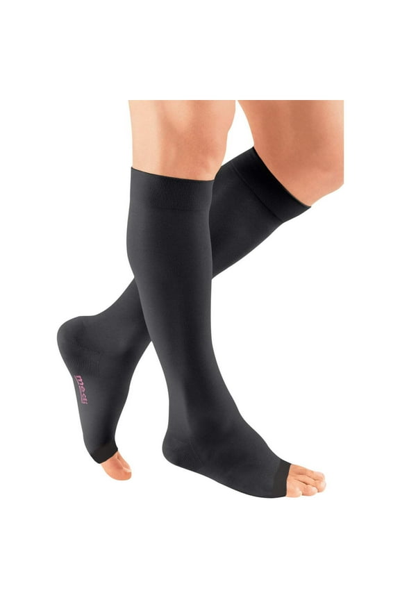 ven plus for Men & Women, 20-30 mmHg Calf High Open Toe Compression Stockings, Black, VI-Petite