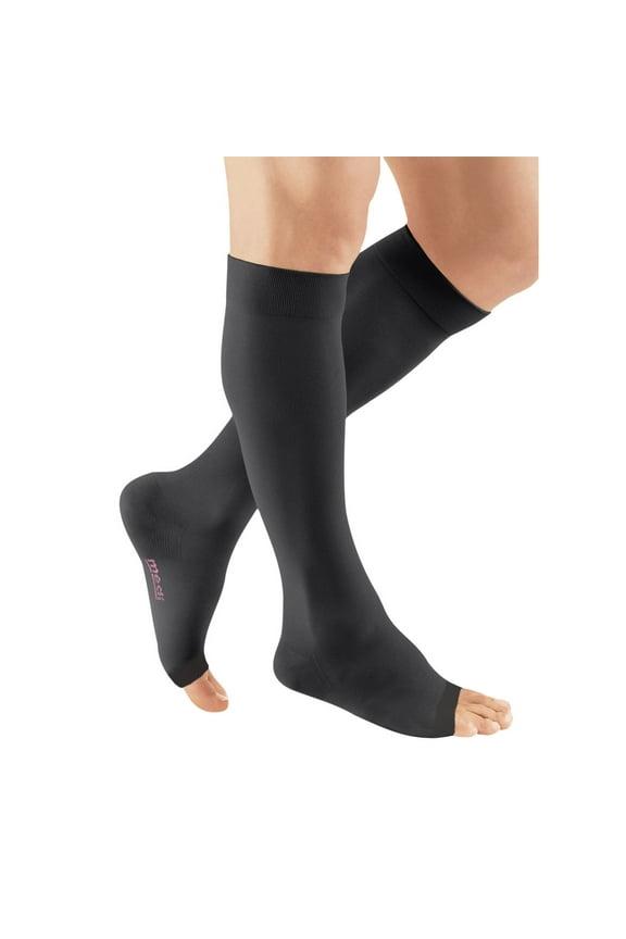 ven plus for Men & Women, 20-30 mmHg Calf High Open Toe Compression Stockings, Black, VII-Petite