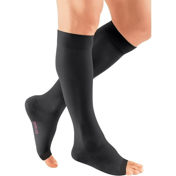 mediven plus for Men & Women, 20-30 mmHg Calf High Open Toe Compression Stockings, Black, VII-Petite