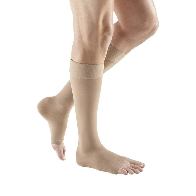 mediven plus for Men & Women, 20-30 mmHg Calf High w/Silicone Top Band Open  Toe Compression Stockings, Beige, II (Extra Wide)-Petite 