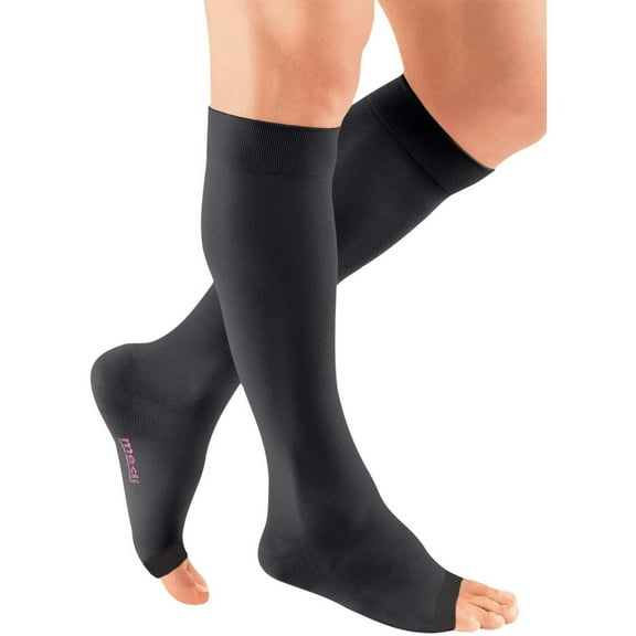 mediven plus for Men & Women, 30-40 mmHg Calf High Open Toe Compression Stockings, Black, I-Petite