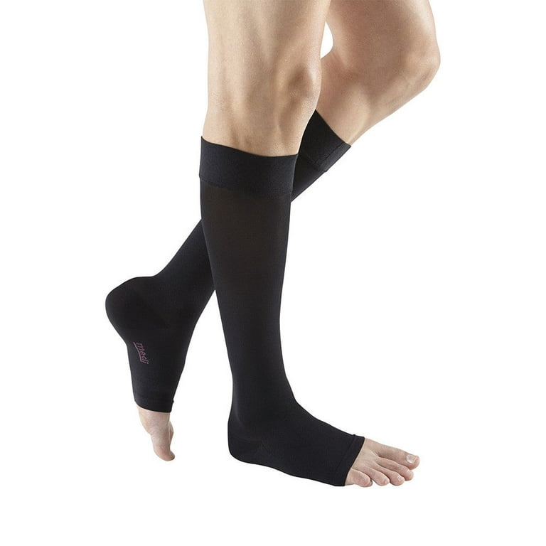 mediven plus for Men & Women, 30-40 mmHg Calf w/Silicone Top Band Open Toe  Compression Stockings, Black, III-Petite 