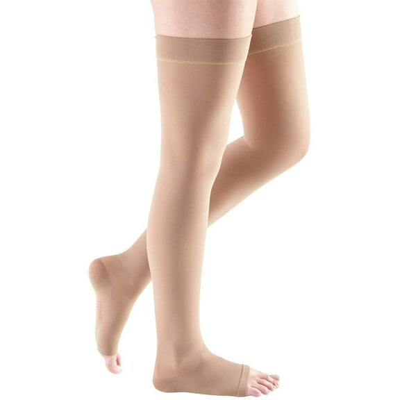 mediven plus for Men & Women, 30-40 mmHg Thigh High Open Toe Compression Stockings, Beige, VI-Petite