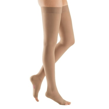 mediven plus for Men & Women, 30-40 mmHg Thigh High w/Beaded Silicone Top Band Open Toe Compression Stockings, Beige, I-Petite