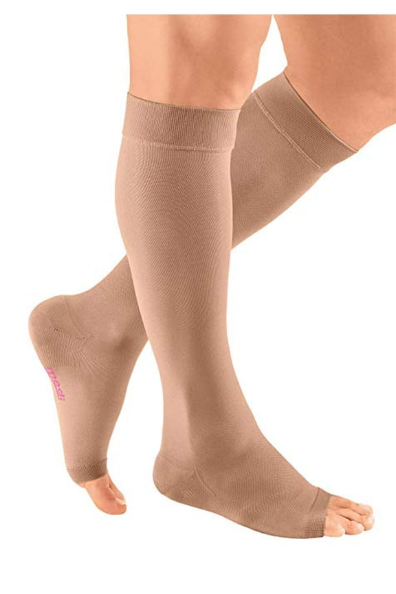 plus for Men & Women, 40-50 mmHg Calf High Open Toe Compression Stockings, Beige, V-Standard