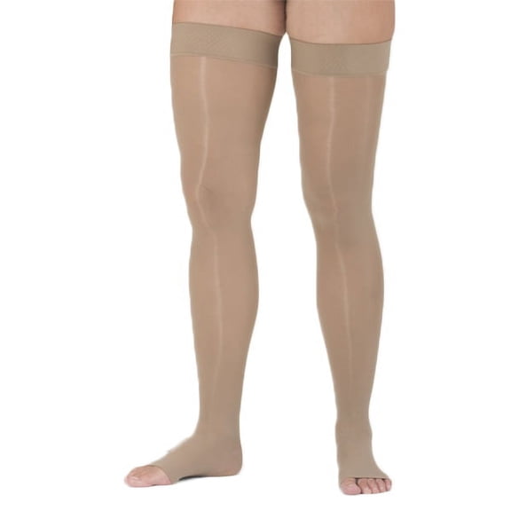 mediven plus for Men & Women, 40-50 mmHg Thigh High w/Silicone Open Toe Compression Stockings, Beige, VII-Petite