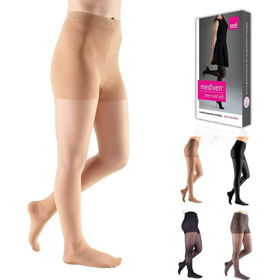 mediven sheer & soft for Women, 20-30 mmHg Panty Closed Toe Compression Stockings, Toffee, V-Standard