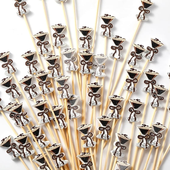 meekoo 200 Pcs Espresso Martini Cocktail Picks 4.72 Inch Bamboo a Tini Bit Older Toothpick Glasses Long Appetizer Skewer for Fruit Drink Dessert Bachelorette Party Supplies