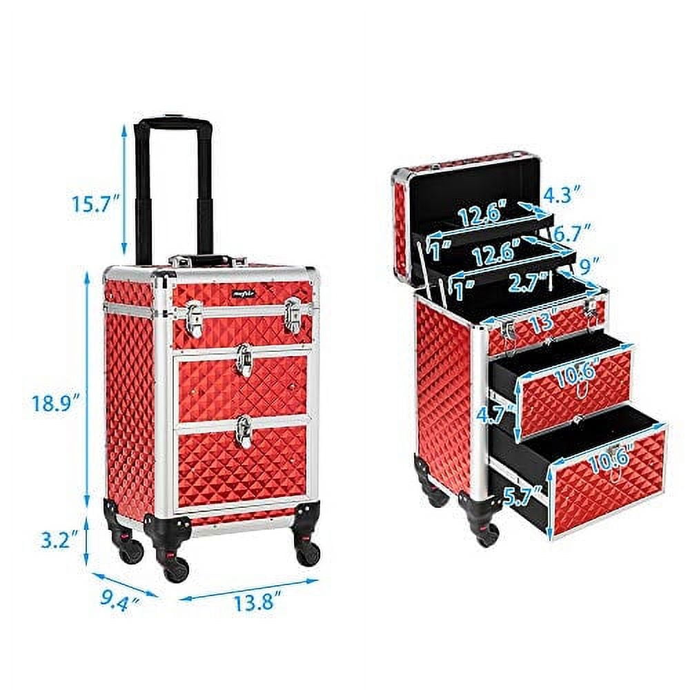 mefeir Rolling Makeup Train Case Aluminum Cosmetic Luggage Lockable