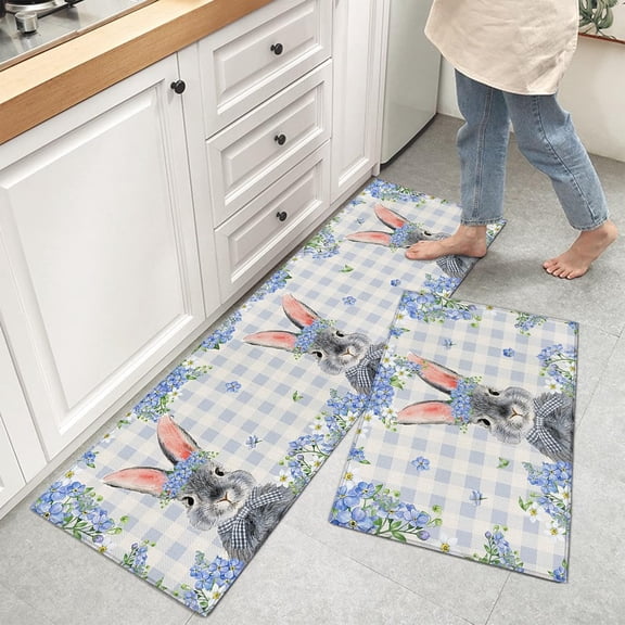 megaoo Kitchen Mats for Floor, Buffalo Plaid Easter Bunny Flower Easter Kitchen Rugs, Kitchen Organization Anti-Fatigue Kitchen Mat, Kitchen Decor Runner Rug Room Decor Standing Desk Mats
