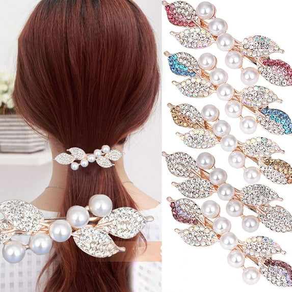 meidiya Crystal Hair Claw Clip Rhinestone Pearl Hair Clips Hair Barrettes Spring Clip Bridal Wedding Formal Event Jewelry Accessory for Women and Girl