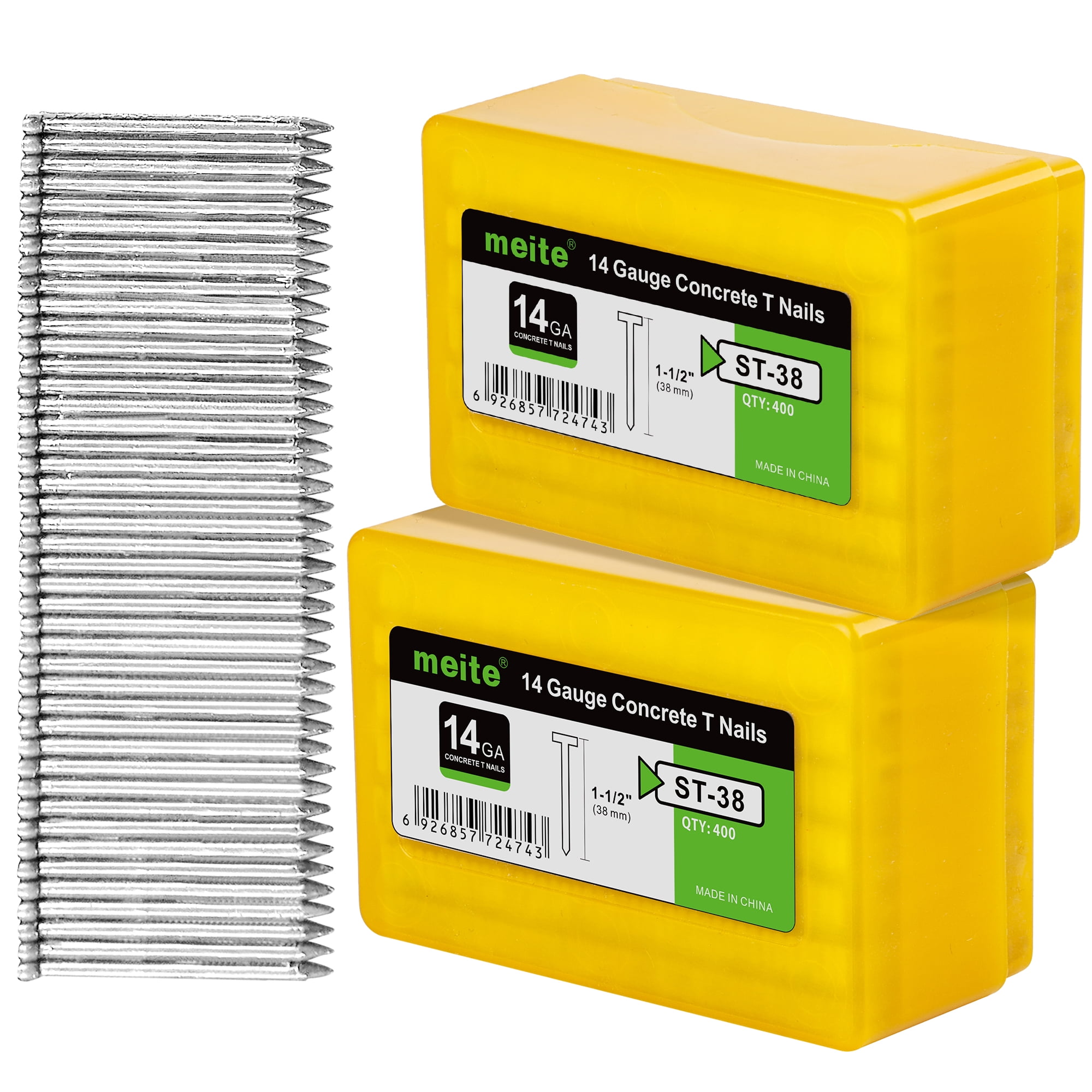 meite 14 Gauge Concrete T Nails for Pneumatic Concrete Nailer Gun - 1-1/2" Length Galvanized Concrete Finish Nails (2 Boxes)