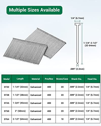 meite 14 Gauge Concrete T Nails for Pneumatic Concrete Nailer Gun - 1-1/4" Length Galvanized Concrete Finish Nails (1-1/4"(5 Boxes))