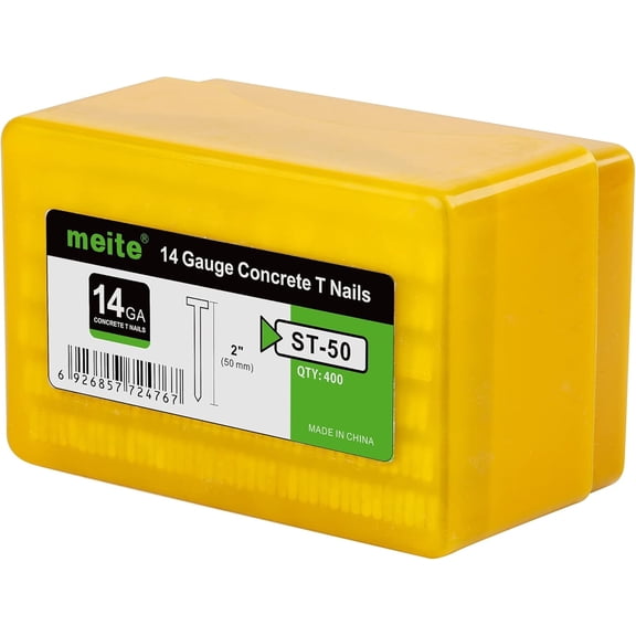 800 Pcs MEITE 14 Gauge Concrete T Nails 2" Length Galvanized Finish Nails (2 Boxes)