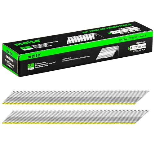 meite 15 Gauge Finish Nails, 1-1/2 Inch 34 Degree 15 Gauge Angled Finish Nails in Galvanized for Electric or Pneumatic Nailer Guns(2,400 Counts,8 Boxes)