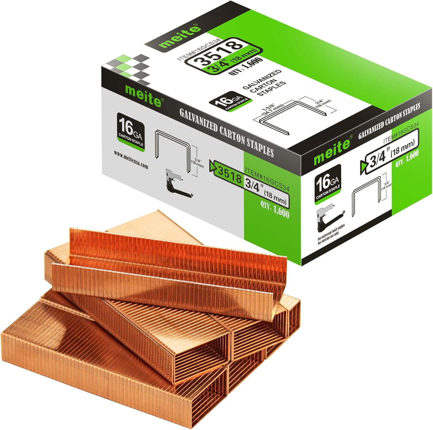 meite 16 Gauge 1-3/8-inch Crown 3/4-inch Leg Length Carton Closing ...