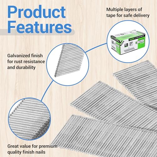 meite 16 Gauge Angled Finish Nails 2-Inch 20-Degree Galvanized Finishing Nails for Electric or Pneumatic Nailer Guns - Perfect for Window Trim, Cabinet Building and Other DIY Proje