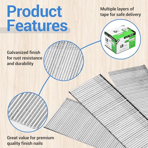 meite 16 Gauge Finish Nails, 2-1/4-Inch 16GA Straight Finish Nails Galvanized Finishing Nails for Electric or Pneumatic Nailer Guns (1 Case - 10 Boxes)