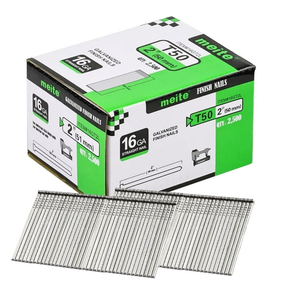 MEITE 2-Inch Straight Finish Nails, Galvanized, 16 Gauge, 12 Boxes/ Case