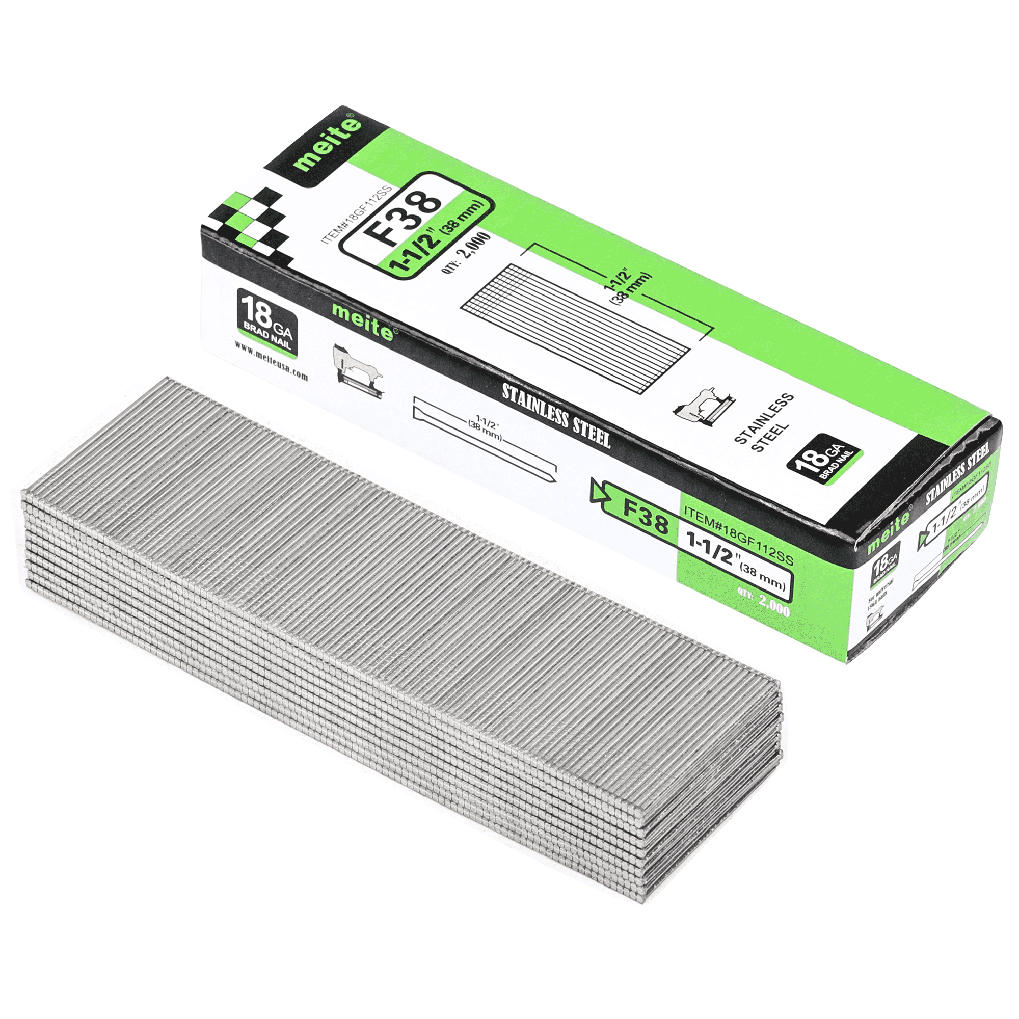 MEITE 18 Gauge 1-1/2 inch Length 38mm Brad Fishin Nails 304 Stainless Steel 4000 Pieces