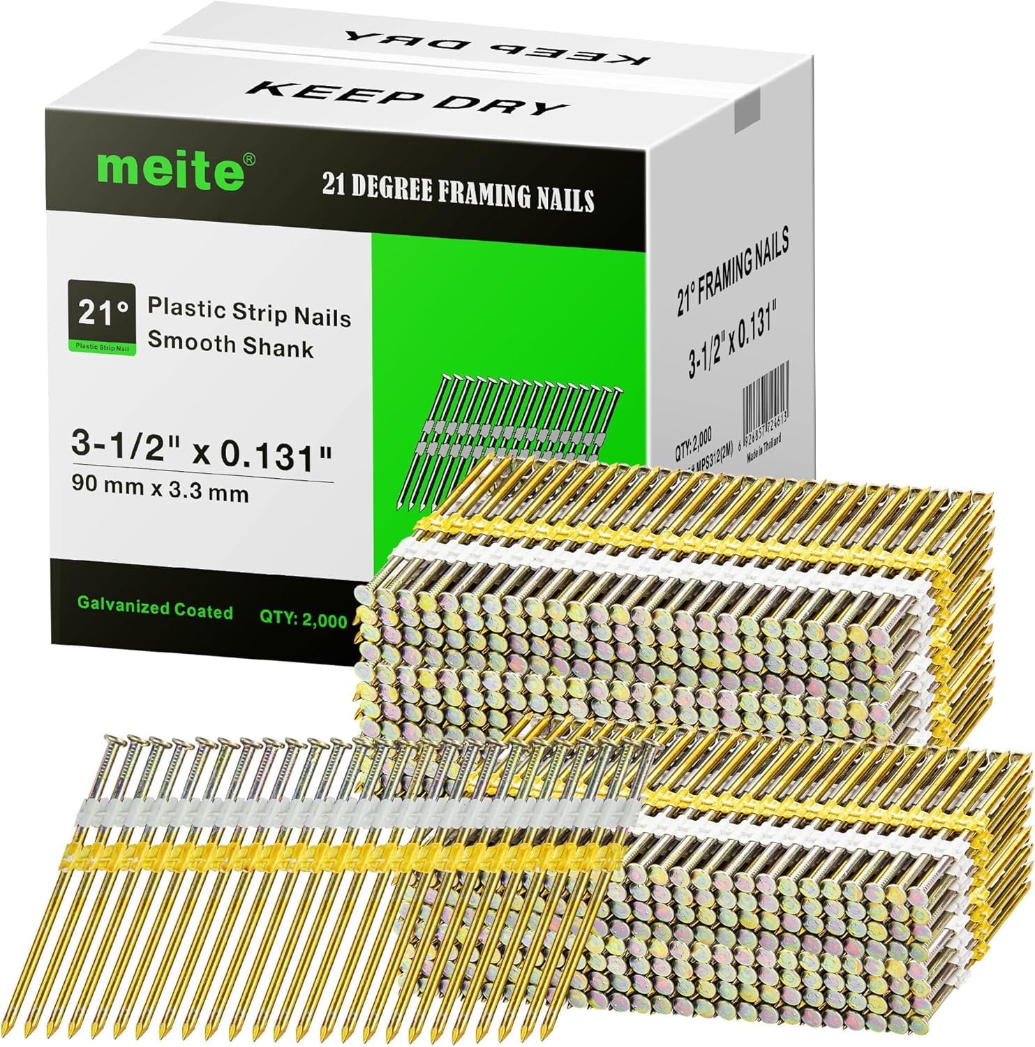 MEITE 21 Degree Framing Nails, 3-1/2 Inch, Smooth Shank, Galvanized ...