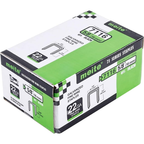 Meite 7116BL Pneumatic Staple Gun With 304 Stainless Steel Staples - 3/8 Inch, 22 Gauge For Upholstery