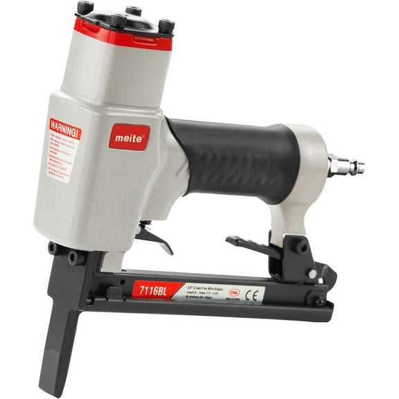 MEITE 7116BL Pneumatic Staple Gun with Long Nose 22 Gauge (71 Series) 3/8" Crown Air Upholstery Stapler 1/4" to 5/8" Length