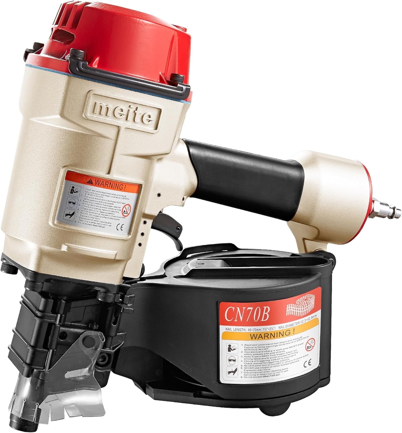 MEITE CN70B Pneumatic Coil Siding Nailer, 15 Degree 1-3/4" to 2-3/4" Industrial Coil Nail Gun