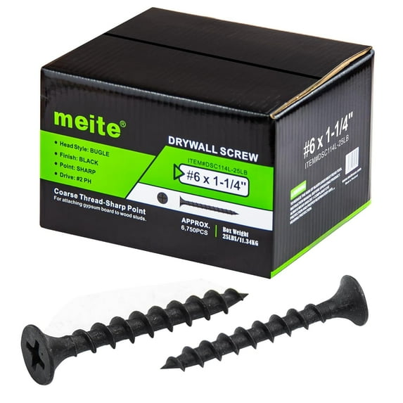 MEITE Drywall Screws, #6 x 1-1/4" Coarse Thread Wood Screws for Drywall, Wood and Furniture (25LBS)