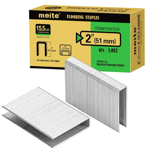 MEITE 15.5 Gauge 1/2 inch Crown 1-1/2 inch Hardwood Flooring Staples, 1,012 Pieces, Galvanized