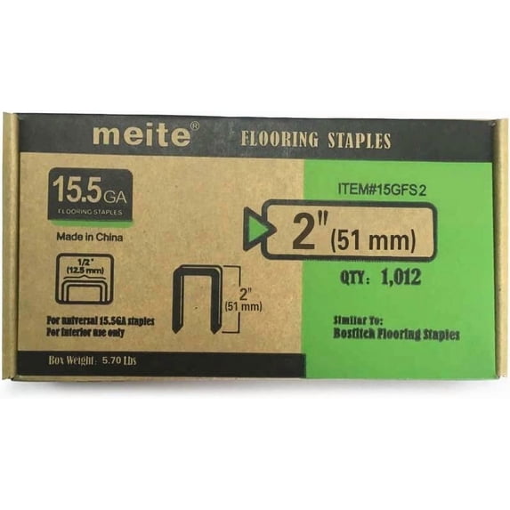 meite Hardwood Flooring Staples 15.5 Gauge 1/2-inch Crown 2-inch Length (1,012 Pieces)