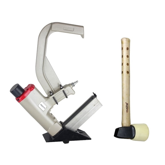 MEITE MFS50 Pneumatic Flooring Stapler Kit (With Floor-Guard Graphite Mallet) 15 Gauge 1-1/2" to 2" Pneumatic Mallet Actuated Engineered Hardwood Flooring Nailer
