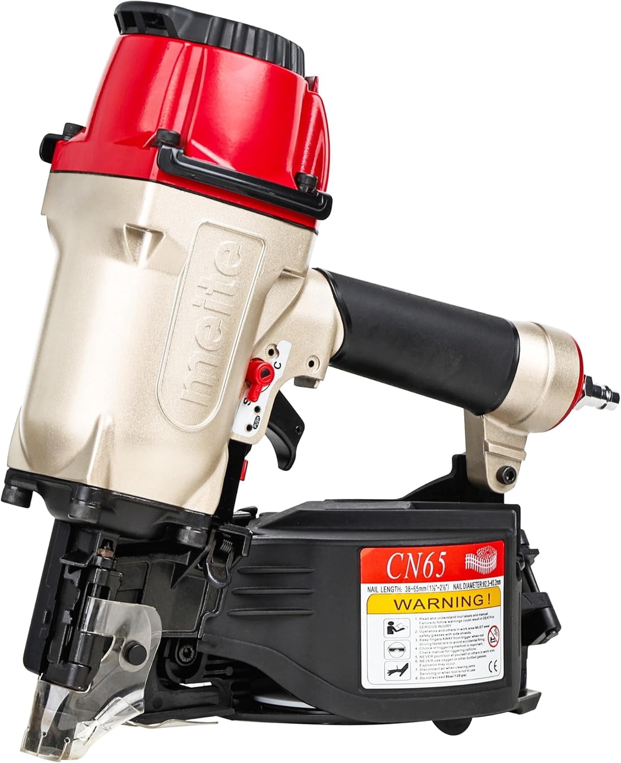 meite Pneumatic Coil Decking Nailer CN65, Drives 15 Degree 1-1/2" to 2-1/2" Length Coil Nails for Siding, Sheathing, Fencing, Roofing