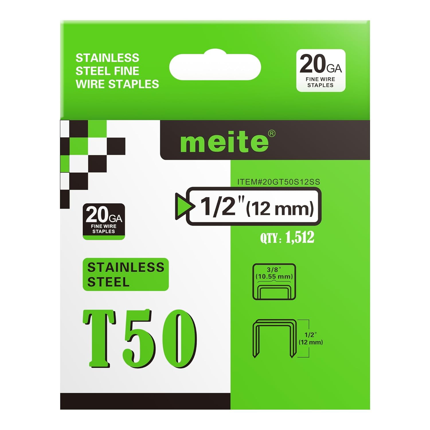 meite T50 Stainless Steel Staples, 1/2 Inch Heavy Duty 304 Stainless