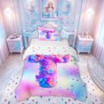 thumbnail image 1 of meiyoeat 3D Flower Butterfly Letter T Twin Duvet Cover for Girls, Rainbow Stars Twin Bedding, Colorful Star Reversible, 2-Piece, 1 Duvet Cover and 1 Pillowcase, 1 of 6