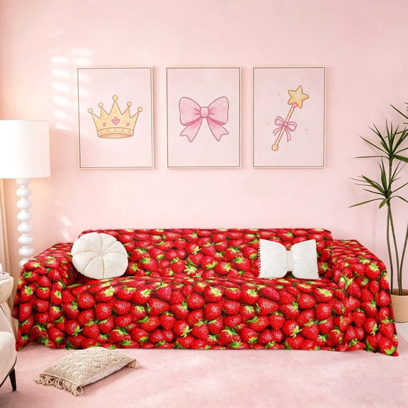 meiyoeat 3D Strawberry Sofa Cover Slipcover 71x91 for Kids Girls, Tropical Fruit Chair Loveseat Couch Cover