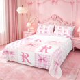 thumbnail image 1 of meiyoeat Abstract Geometric Plaid Buffalo Bed Sheets,Girly Bows Monogrammed R Full Size Sheets For Kids,4pcs, 1 of 6